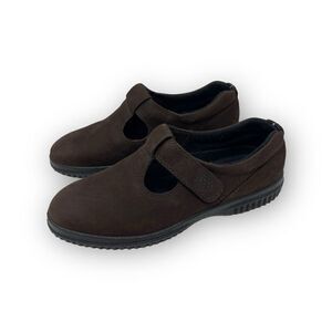 Ecco Soft Loafers Brown Nubuck Leather T-Strapped Women’s Size 38 EU 7/7.5 US